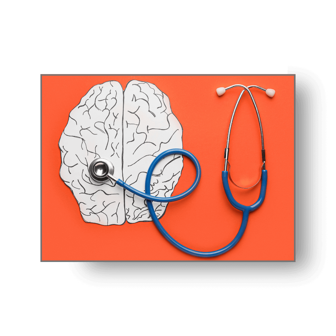 An illustration of a brain with a stethoscope